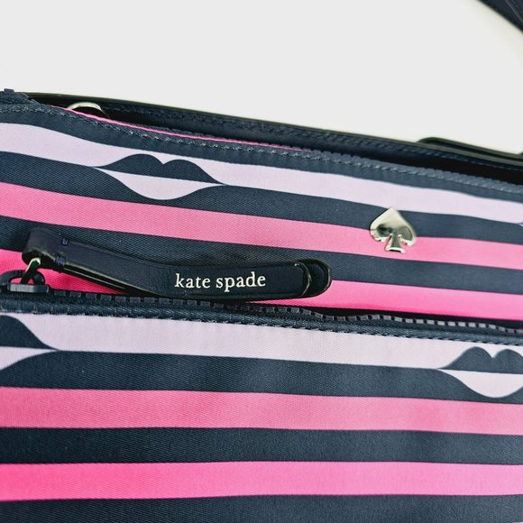 Kate Spade Jae Nylon Kiss Lip Print Crossbody Bag Navy Blue Lavender Pink Zip - Picture 3 of 14